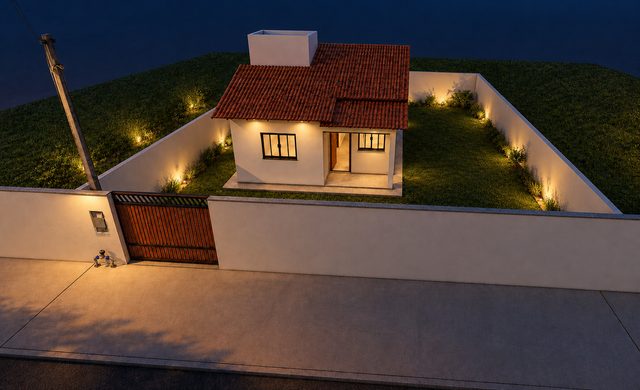 Variação ilustrativa de iluminação criada com IA a partir do render original.